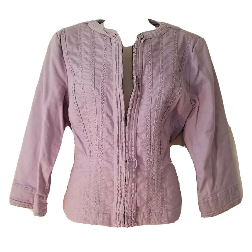 CHICO'S Ruffled Denim Jean Jacket‎ Size 0 Lavender